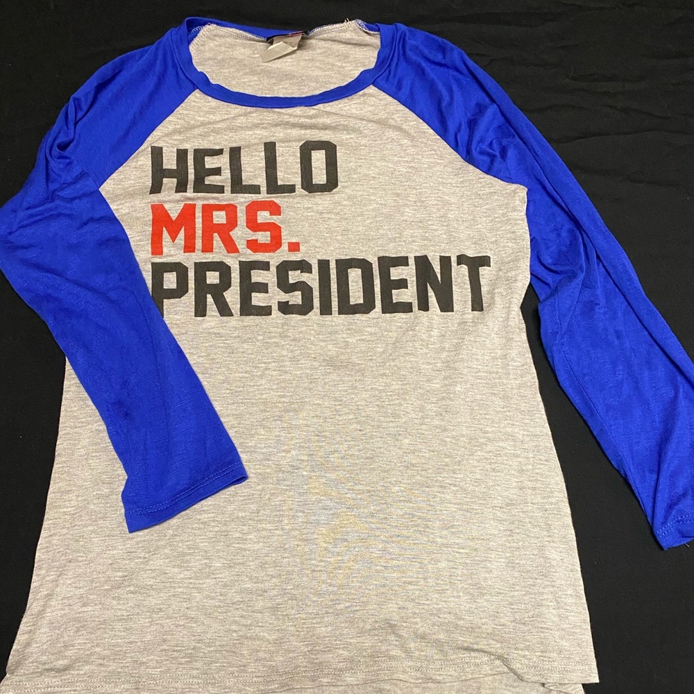 Blue/grey “Mrs. President” 3/4 sleeve top